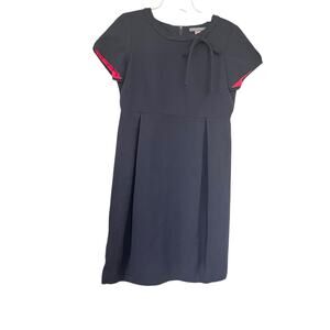 Orla Kiely Black Wool Short Sleeve Pleated Knee Length Sheath Dress Size 3